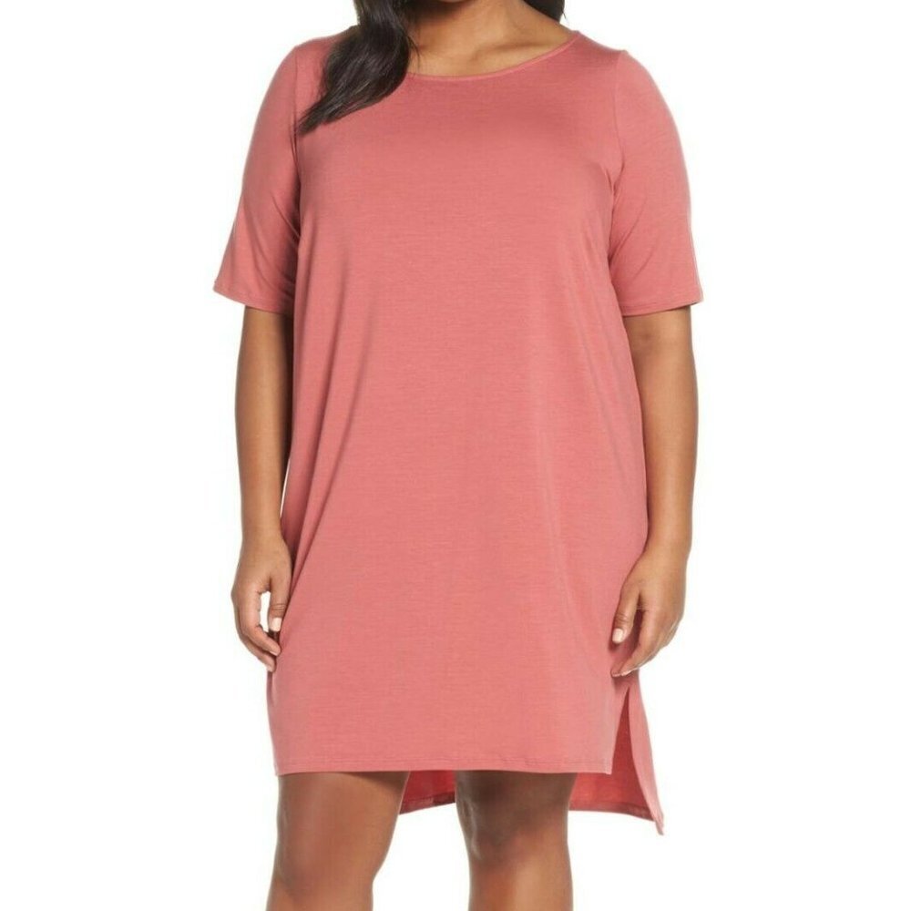Eileen Fisher Chutney Jersey Ballet Neck Elbow Length Sleeve Dress